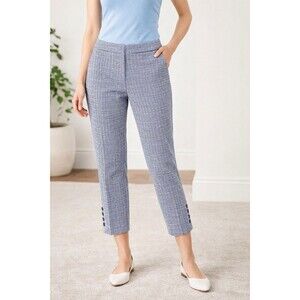 Talbots Chatham Petites 14P Blue & White Houndstooth Ankle Capri Pants Stretch